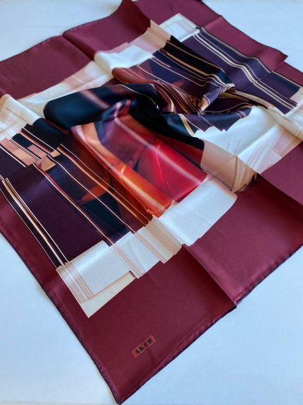 Aker Defolu Tivil İpek Eşarp 39451 Bordo Karışık Desen