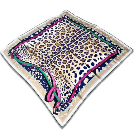Aker Lacivert Karma Leopar Desen Sura İpek Eşarp 31980