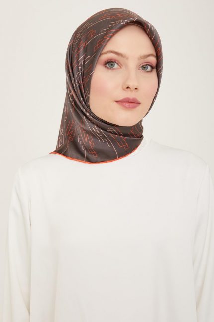 Armine Antrasit Gri Yazı Desen Sura İpek Eşarp 9142-50