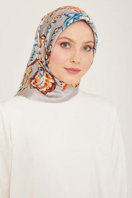 Armine Gri-Kahve Etnik Desen Sura İpek Eşarp 9130-34