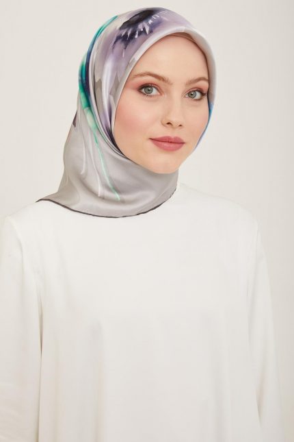Armine Gümüş Çiçek Desen Sura İpek Eşarp 9105-32