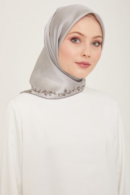 Armine Gümüş Düz Renk Tivil İpek Eşarp 9168-35