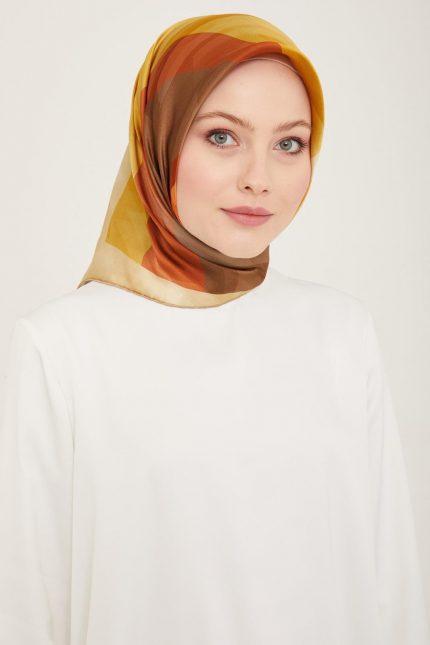 Armine Haki-Taba Geometrik Desen Tivil İpek Eşarp 9137-01