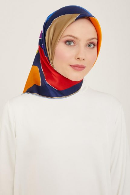 Armine Lacivert Geometrik Desen Sura İpek Eşarp 9125-80