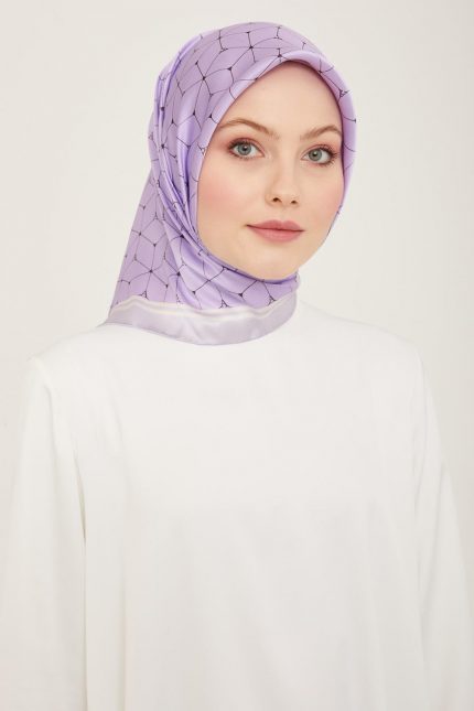 Armine Lila Geometrik Desen Tivil İpek Eşarp 9166-85