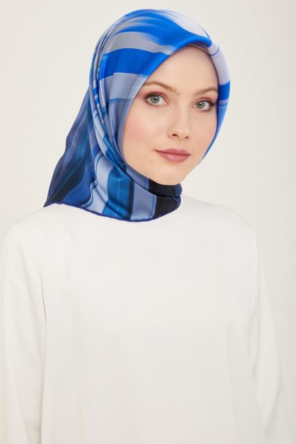 Armine Mavi Fırça Desen Sura İpek Eşarp 9131-51