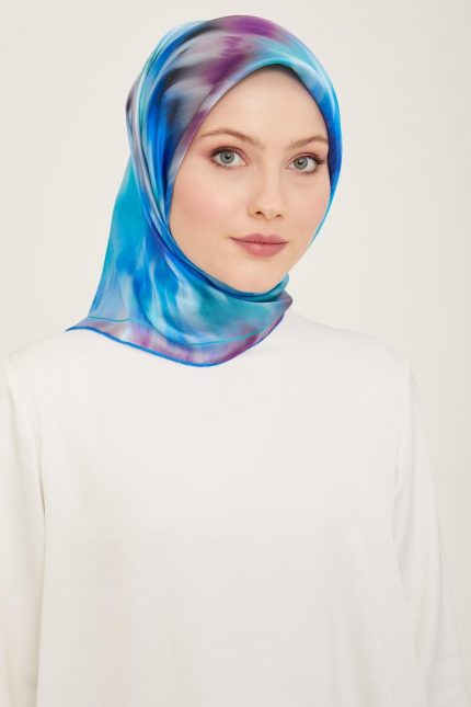 Armine Mavi Mor Batik Desen Sura İpek Eşarp 9136-03