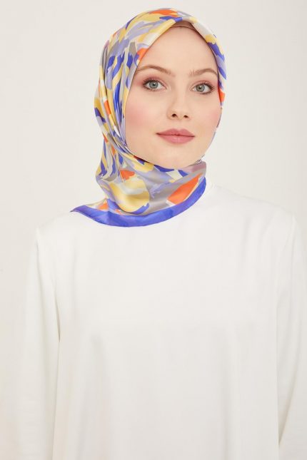 Armine Morcivert-Turuncu Karma Desen Tivil İpek Eşarp 9140-52
