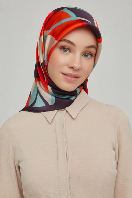 Armine Nostalji Geometrik Desenli Tivil İpek Eşarp 8664-09