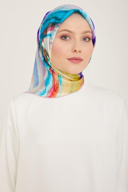 Armine Pembe-Petrol Yeşil Batik Desen Sura İpek Eşarp 9102-82