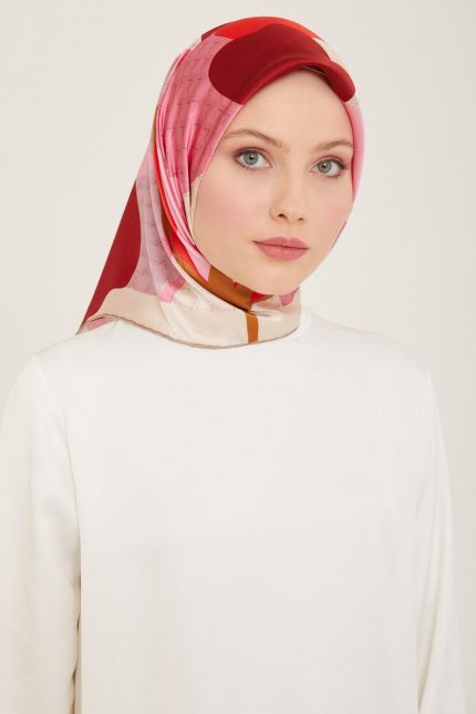 Armine Pembe-Şeker Pembe Lale Desen Sura İpek Eşarp 9119-05