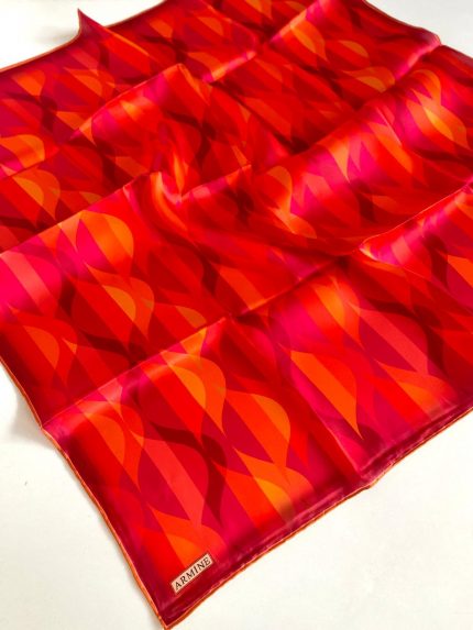 Armine Pembe Turuncu Geometrik Desen Sura İpek Eşarp 9169-01