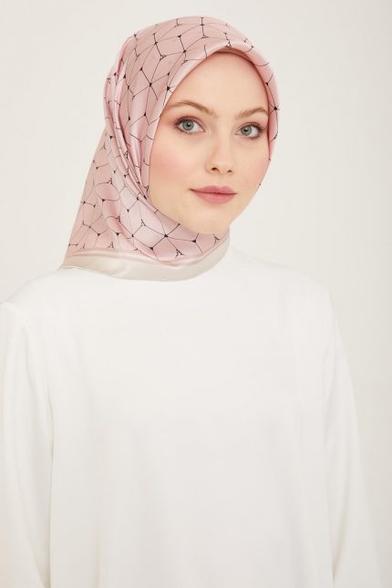 Armine Pudra Geometrik Desen Sura İpek Eşarp 9166-83