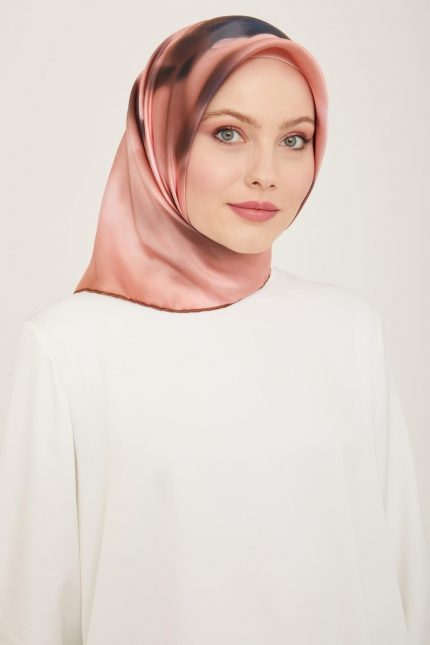 Armine Pudra-Gri Geçişli Çiçek Desen Tivil İpek Eşarp 9124-57