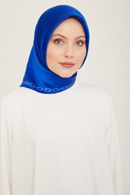 Armine Saks Mavisi Düz Renk Tivil İpek Eşarp 9154-53