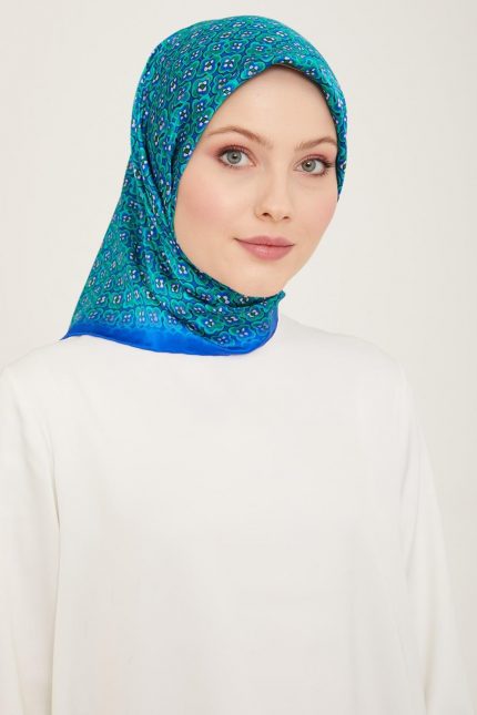 Armine Saks Mavisi Mini Çiçek  Desen Sura İpek Eşarp 9134-53