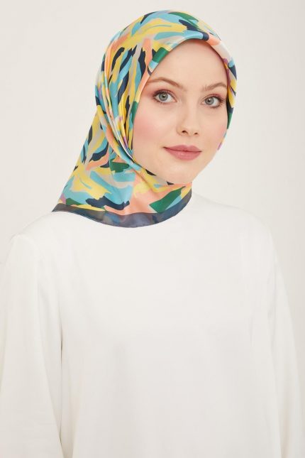 Armine Sarı-Somon Karma Desen Tivil İpek Eşarp 9140-84