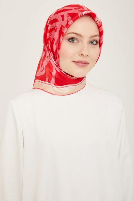 Armine Şeker Pembe-Beyaz Çiçek Desen Tivil İpek Eşarp 9123-81