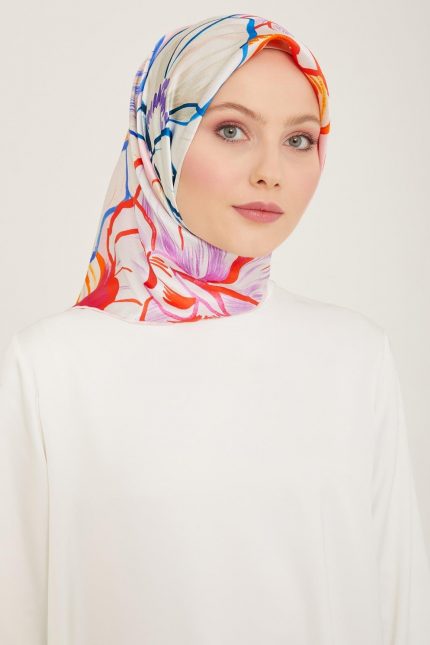 Armine Şeker Pembe Çiçek Desen Sura İpek Eşarp 9110-33