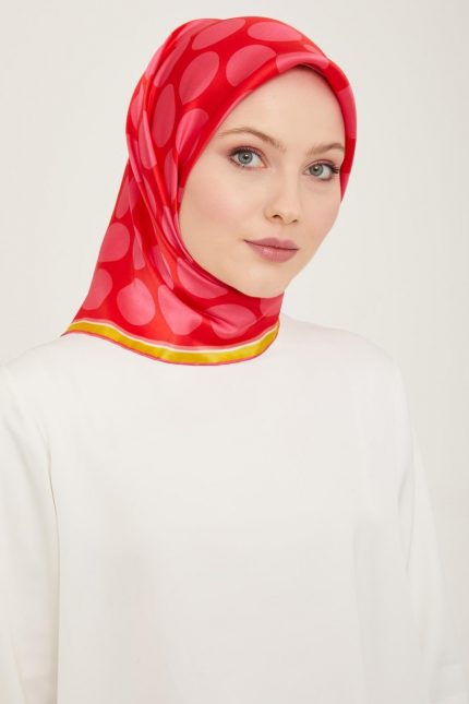 Armine Şeker Pembe-Pembe Puantiye Desen Tivil İpek Eşarp 9156-58