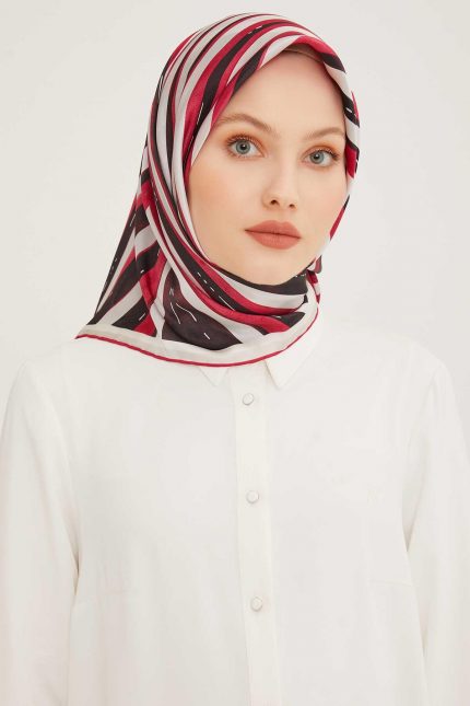 Armine Siyah Pembe Desenli Tivil İpek Eşarp 8943-55