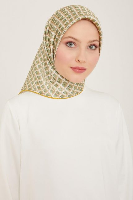 Armine Soft Yeşil Bal Peteği Desen Tivil İpek Eşarp 9109-33