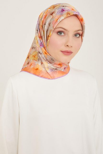 Armine Somon Çiçek Desen Sura İpek Eşarp 9108-35