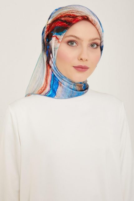 Armine Somon-Mavi Batik Desen Sura İpek Eşarp 9102-35