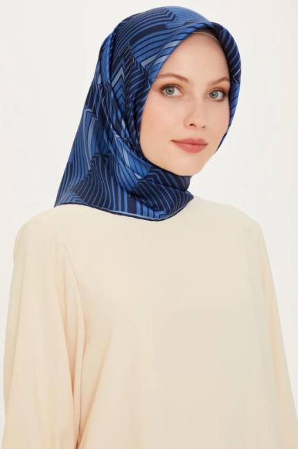 Armine Sura İpek Eşarp 9218-85 Lacivert Karışık Desen