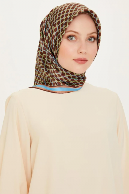 Armine Sura İpek Eşarp 9226-03 Kahverengi Karışık Desen