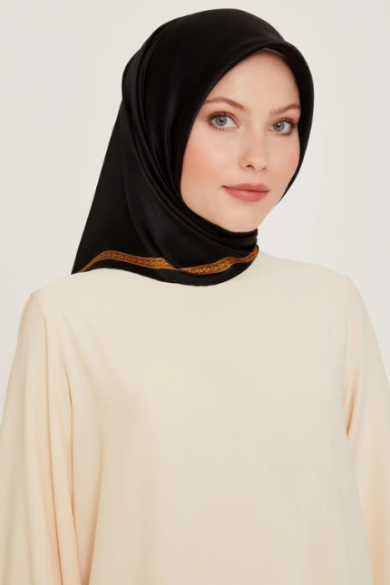 Armine Sura İpek Eşarp 9261-02 Siyah Karışık Desen