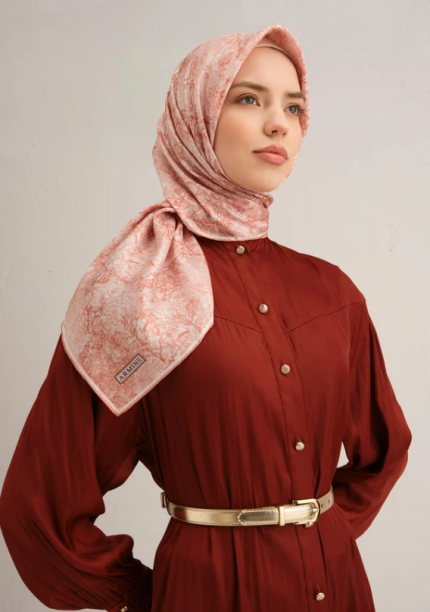 Armine Tivil İpek Eşarp 9311-02 Somon Karışık Desen