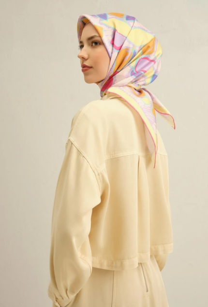 Armine Sura İpek Eşarp 9314-52 Sarı Karışık Desen