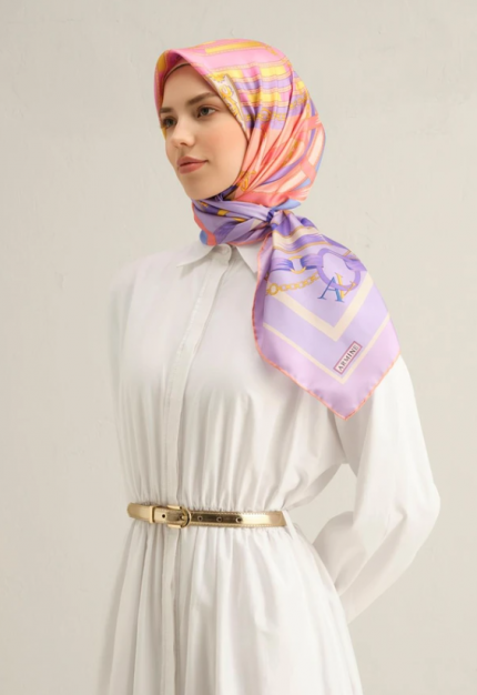 Armine Sura İpek Eşarp 9315-50 Mor Karışık Desen