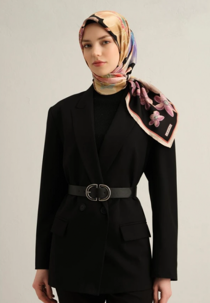 Armine Tivil İpek Eşarp 9318-04 Siyah Karışık Desen