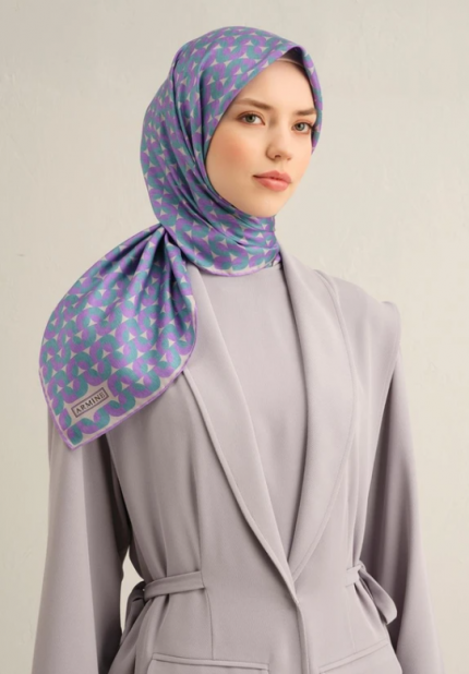 Armine Sura İpek Eşarp 9321-32 Mor Karışık Desen