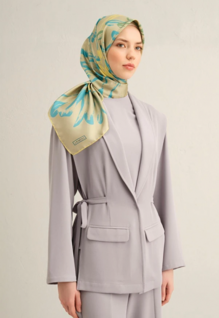Armine Sura İpek Eşarp 9322-12 Açık Yeşil Karışık Desen