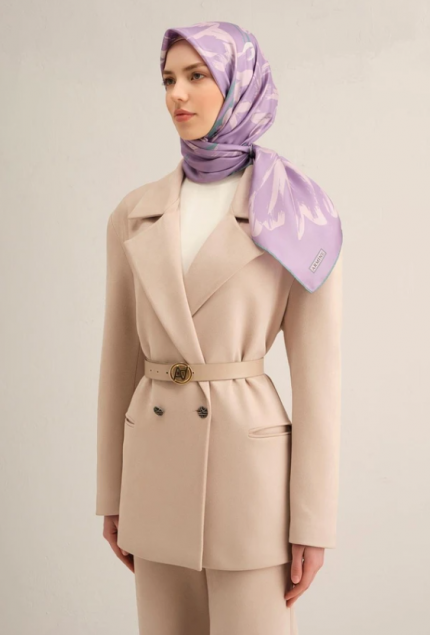 Armine Tivil İpek Eşarp 9322-57 Lila Karışık Desen