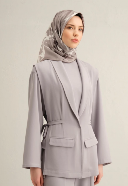 Armine Tivil İpek Eşarp 9322-82 Gri Karışık Desen