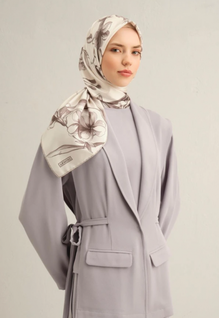 Armine Tivil İpek Eşarp 9324-80 Beyaz Karışık Desen