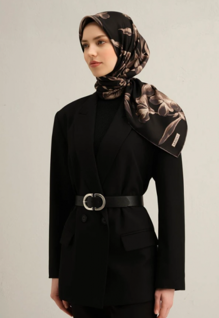 Armine Tivil İpek Eşarp 9324-85 Siyah Karışık Desen