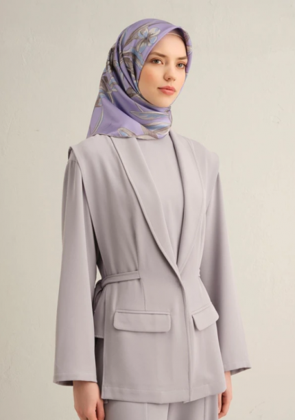 Armine Tivil İpek Eşarp 9324-87 Lila Karışık Desen