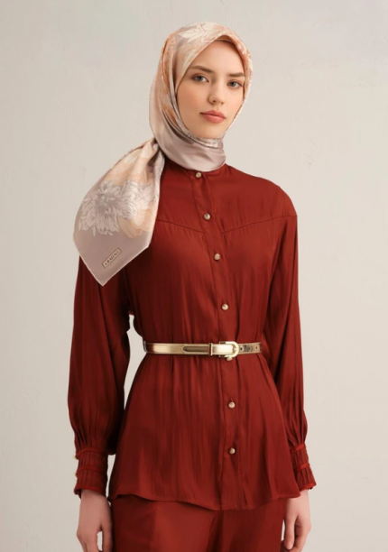 Armine Tivil İpek Eşarp 9330-31 Vizon Karışık Desen