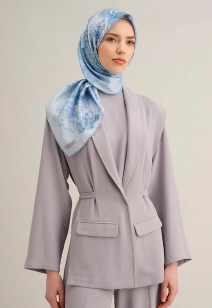 Armine Sura İpek Eşarp 9330-81 Mavi Karışık Desen