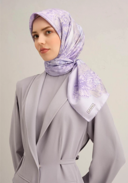 Armine Sura İpek Eşarp 9330-82 Lila Karışık Desen