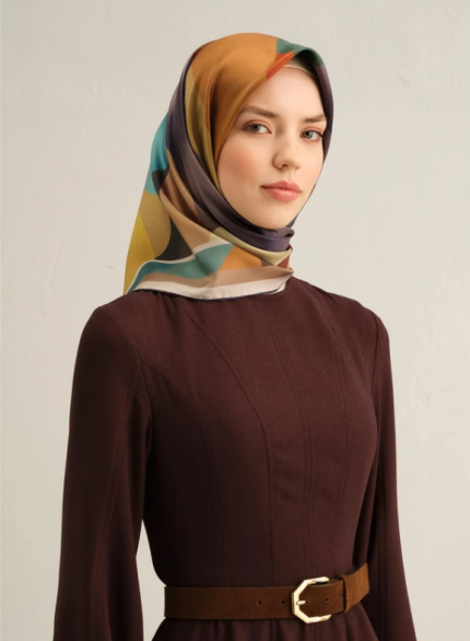 Armine Tivil İpek Eşarp 9331-04 Yeşil Karışık Desen