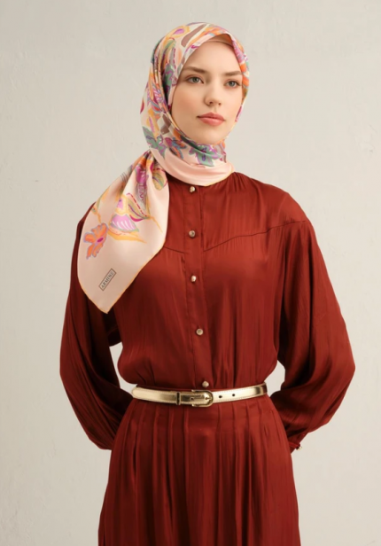 Armine Tivil İpek Eşarp 9332-56 Pudra Karışık Desen
