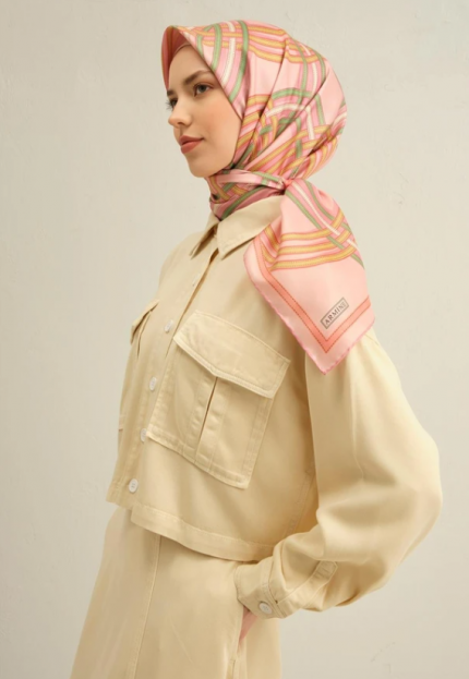 Armine Sura İpek Eşarp 9333-06 Pembe Karışık Desen