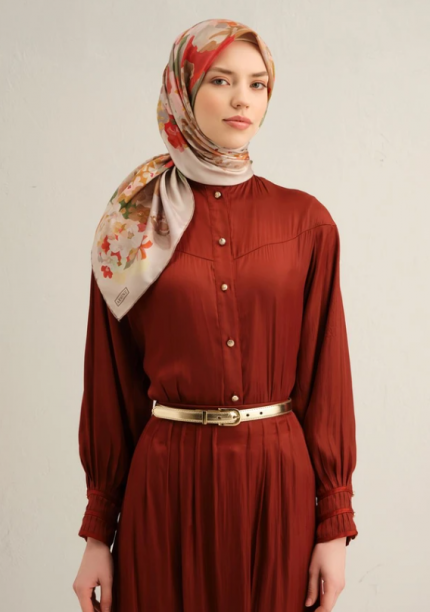 Armine Tivil İpek Eşarp 9334-10 Vizon Karışık Desen