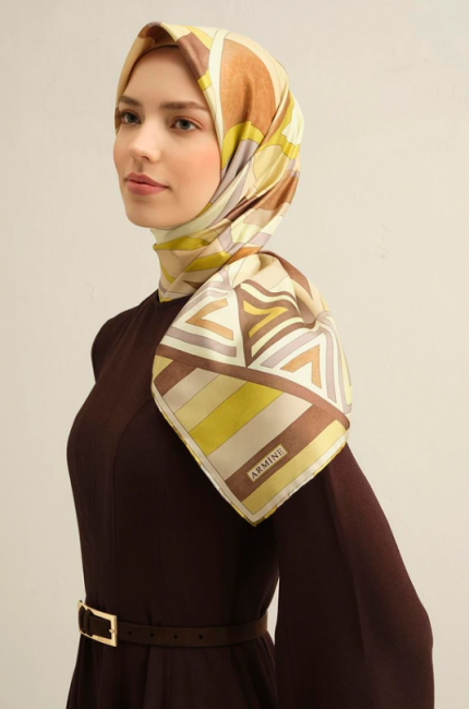 Armine Sura İpek Eşarp 9336-38 Yeşil Karışık Desen